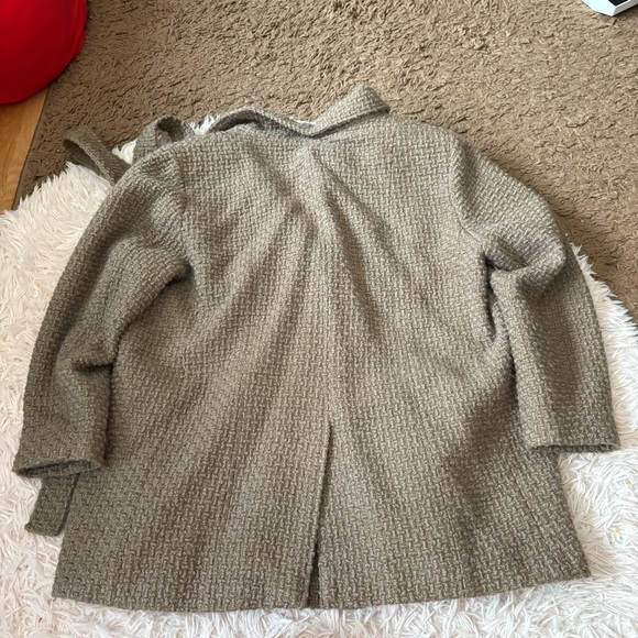 Calvin Klein Brown Wool Blend Pea Coat Boucle Knit Sz 2X Waist Tie Women’s - Picture 7 of 7